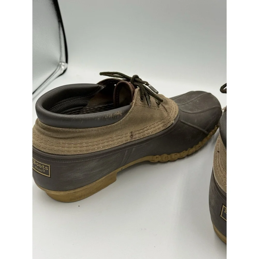 Vintage L.L Bean Gumshoe Boots Mens 10 M Brown Leather Canvas Waterproof USA